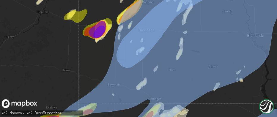 Hail map in New England, ND on June 7, 2026