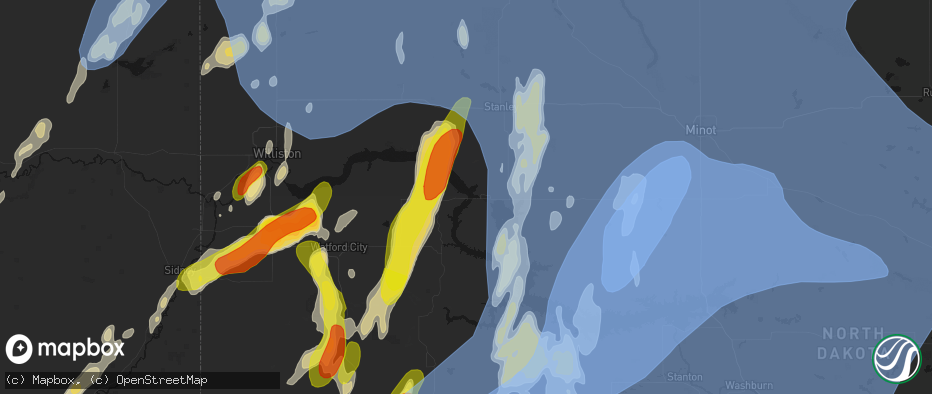 Hail map in New Town, ND on June 7, 2026