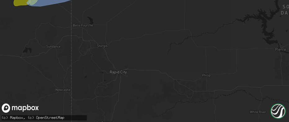 Hail map in New Underwood, SD on June 7, 2026
