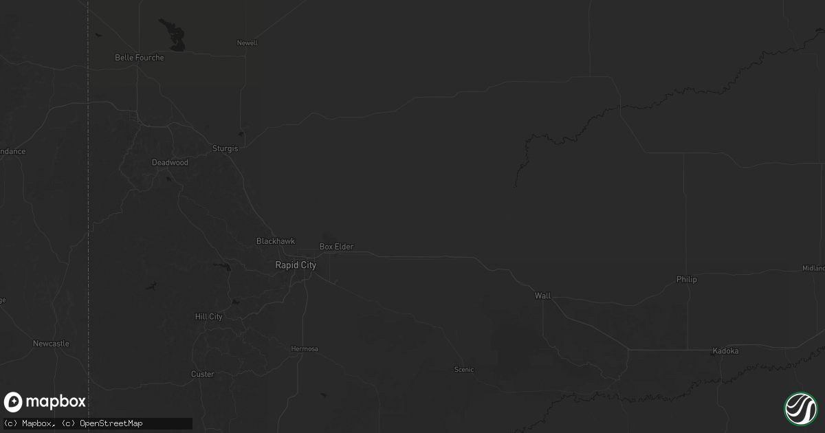 Hail map in New Underwood, SD on June 7, 2026