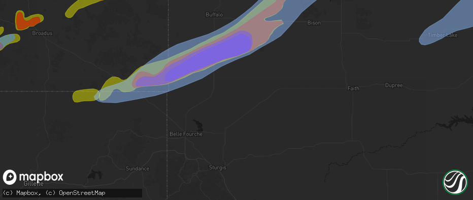 Hail map in Newell, SD on June 7, 2026