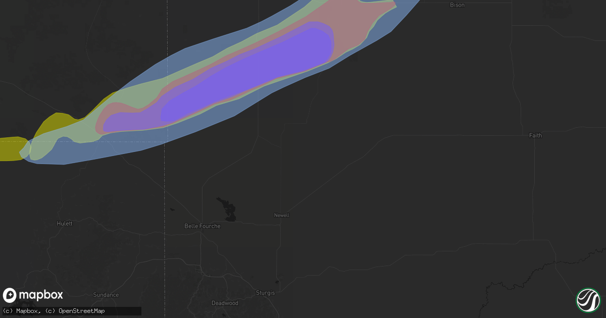 Hail map in Newell, SD on June 7, 2026