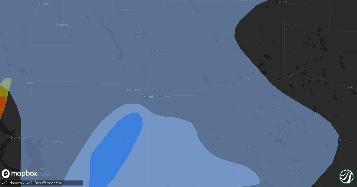 Hail map in Norwich, ND on June 7, 2026