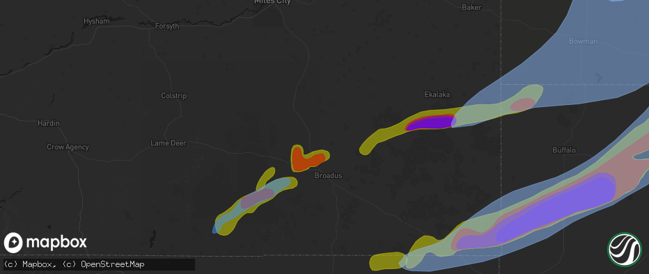 Hail map in Olive, MT on June 7, 2026
