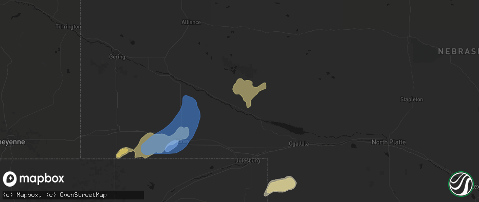 Hail map in Oshkosh, NE on June 7, 2026