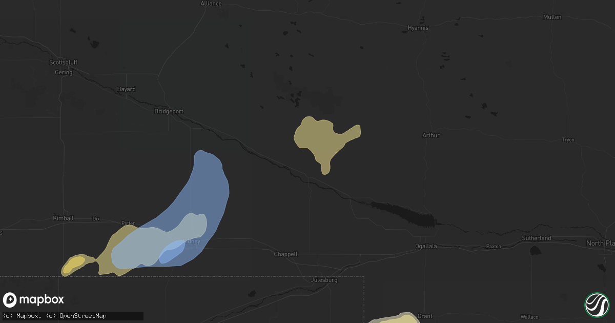 Hail map in Oshkosh, NE on June 7, 2026