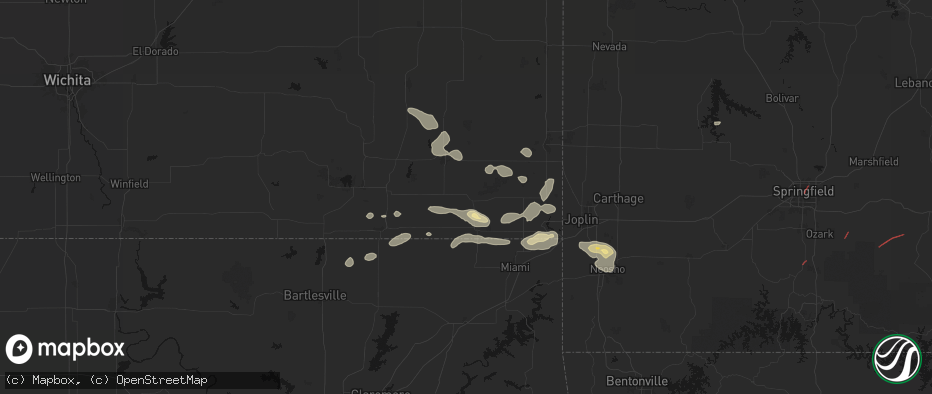 Hail map in Oswego, KS on June 7, 2026