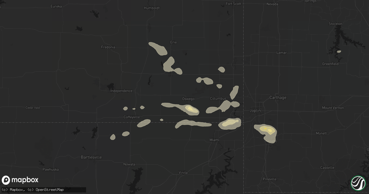 Hail map in Oswego, KS on June 7, 2026