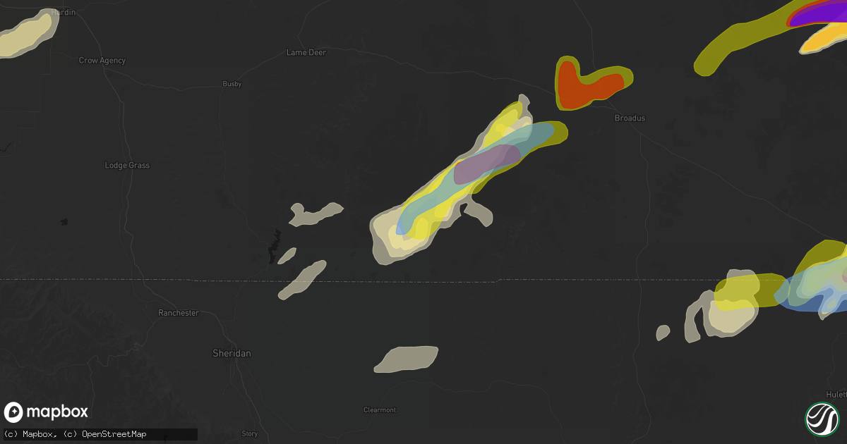 Hail map in Otter, MT on June 7, 2026