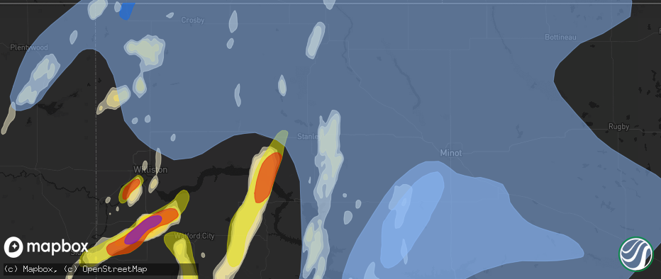 Hail map in Palermo, ND on June 7, 2026