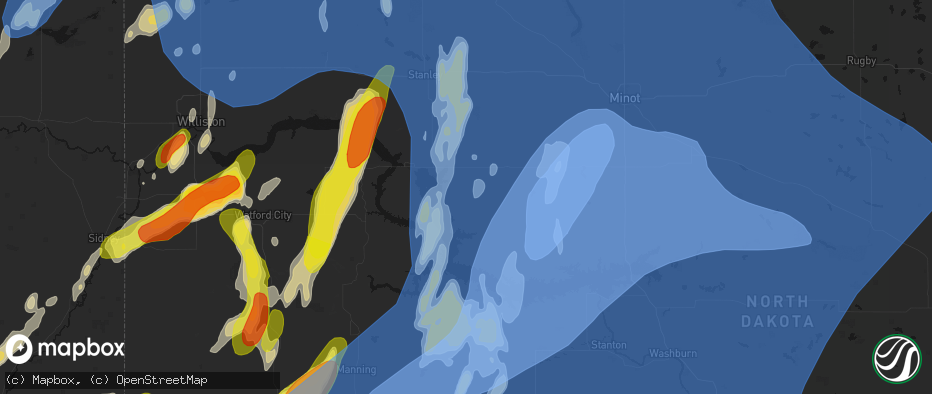 Hail map in Parshall, ND on June 7, 2026