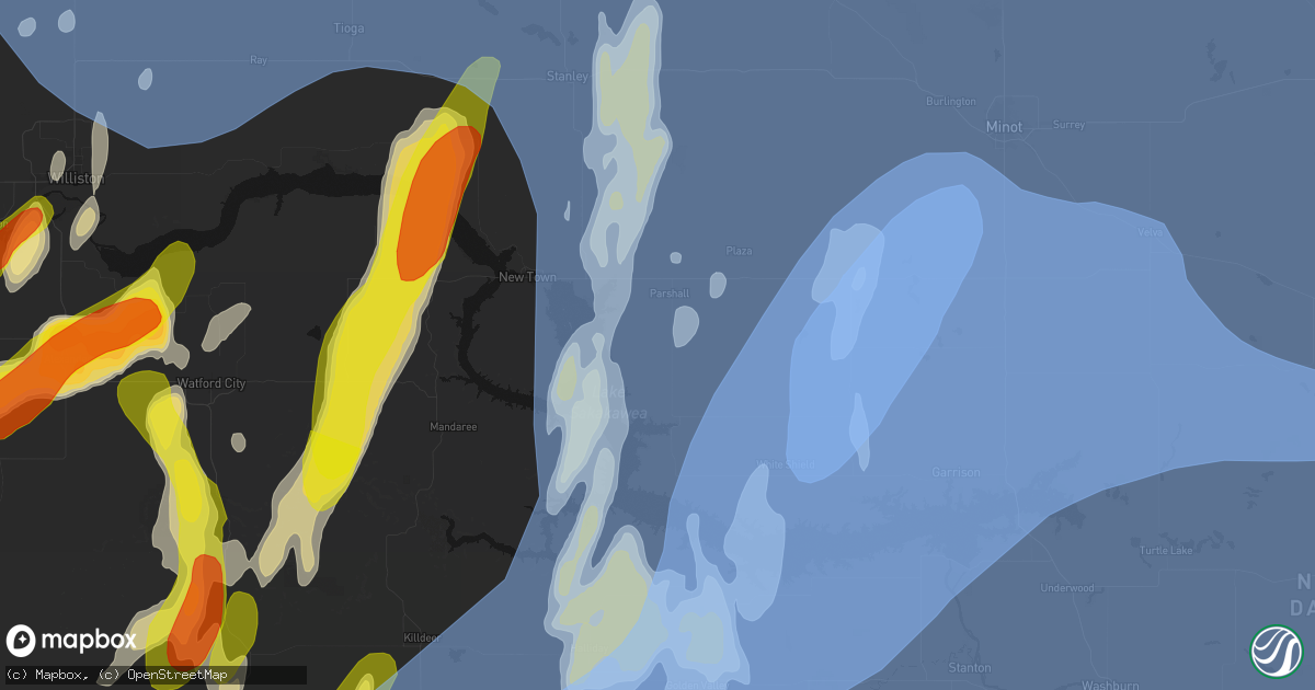 Hail map in Parshall, ND on June 7, 2026