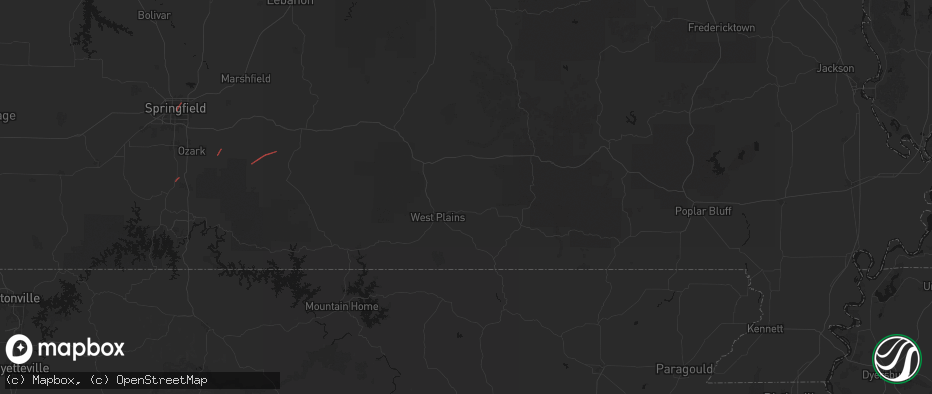 Hail map in Peace Valley, MO on June 7, 2026