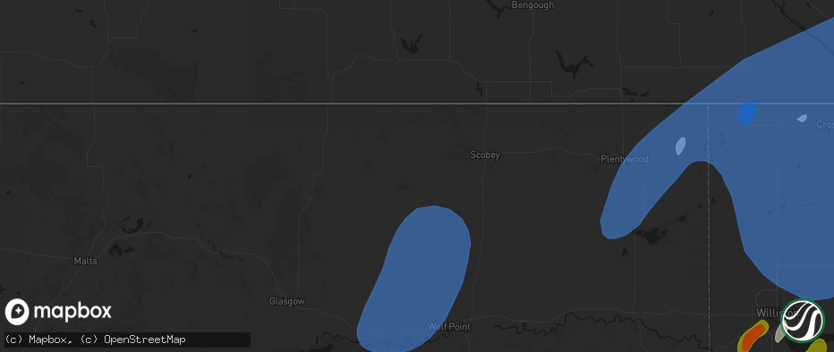 Hail map in Peerless, MT on June 7, 2026