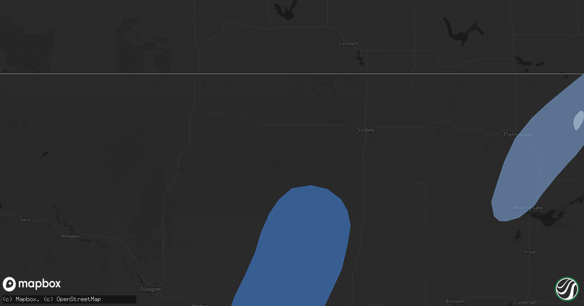 Hail map in Peerless, MT on June 7, 2026