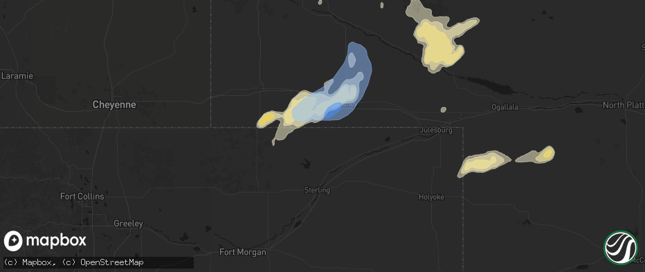 Hail map in Peetz, CO on June 7, 2026