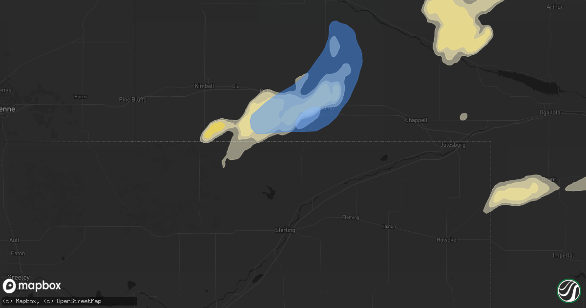 Hail map in Peetz, CO on June 7, 2026