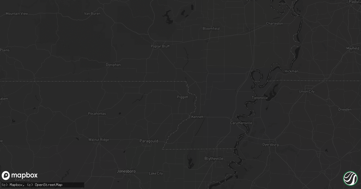 Hail map in Piggott, AR on June 7, 2026