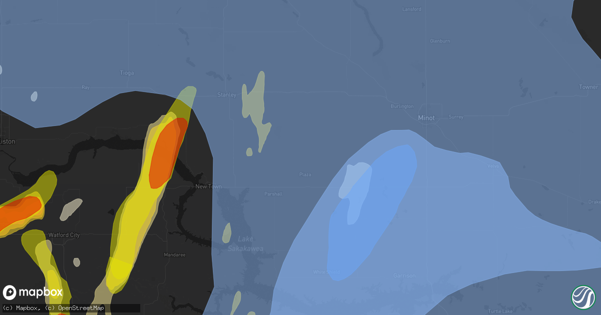 Hail map in Plaza, ND on June 7, 2026