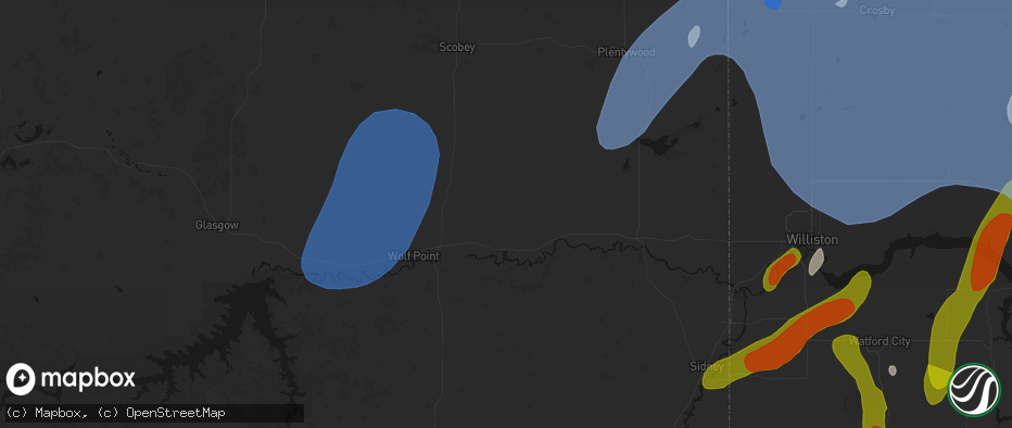 Hail map in Poplar, MT on June 7, 2026