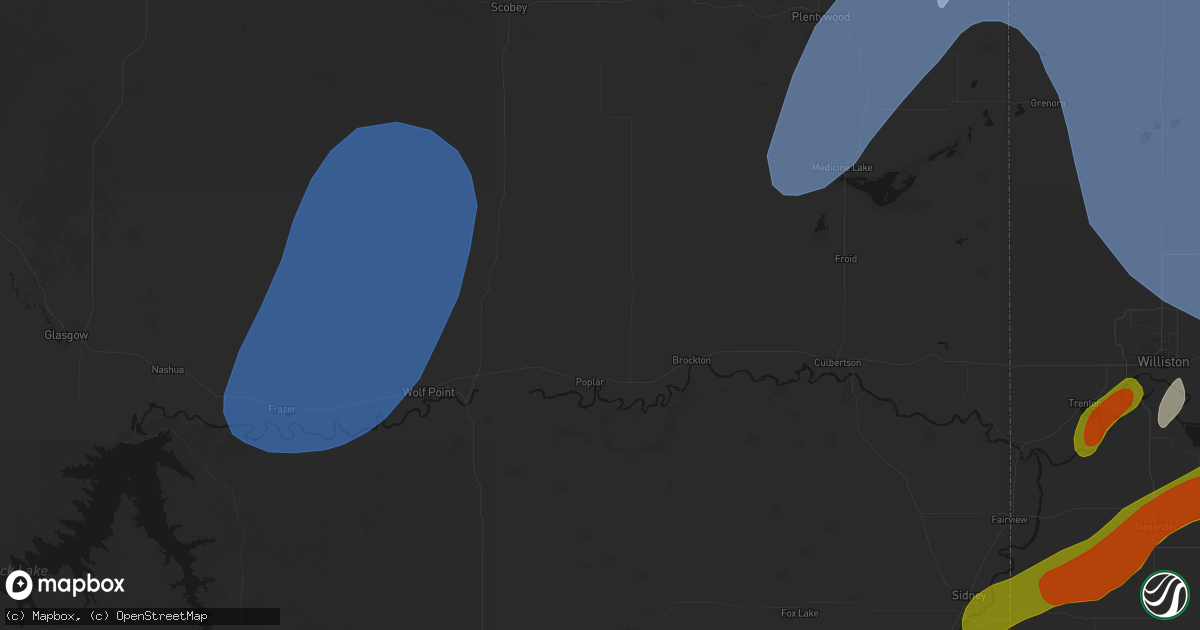 Hail map in Poplar, MT on June 7, 2026
