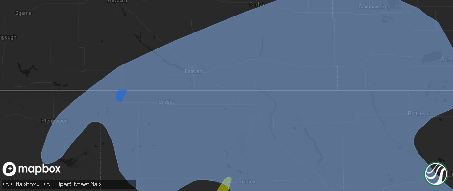 Hail map in Portal, ND on June 7, 2026