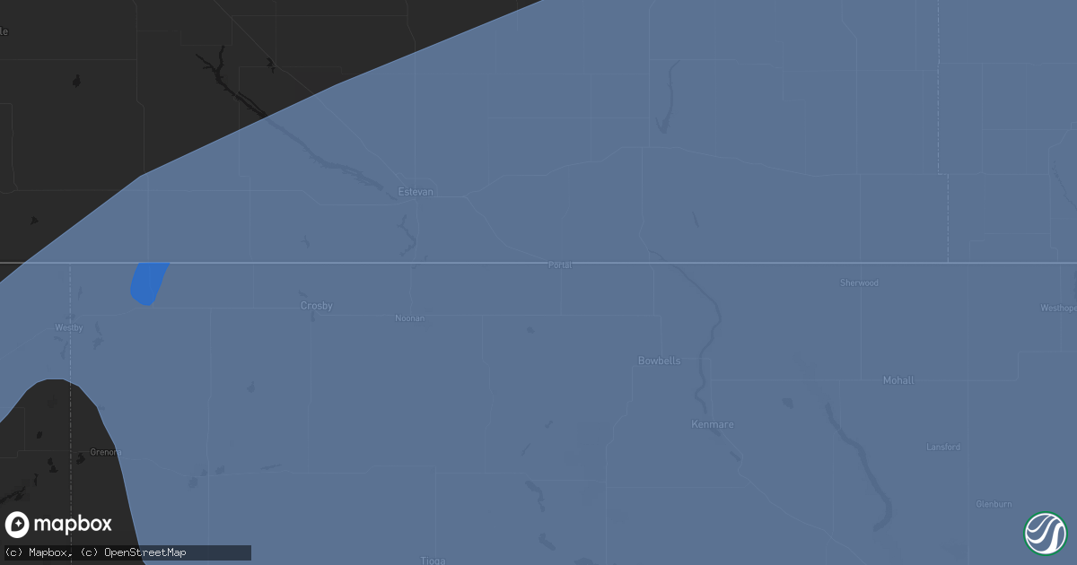 Hail map in Portal, ND on June 7, 2026