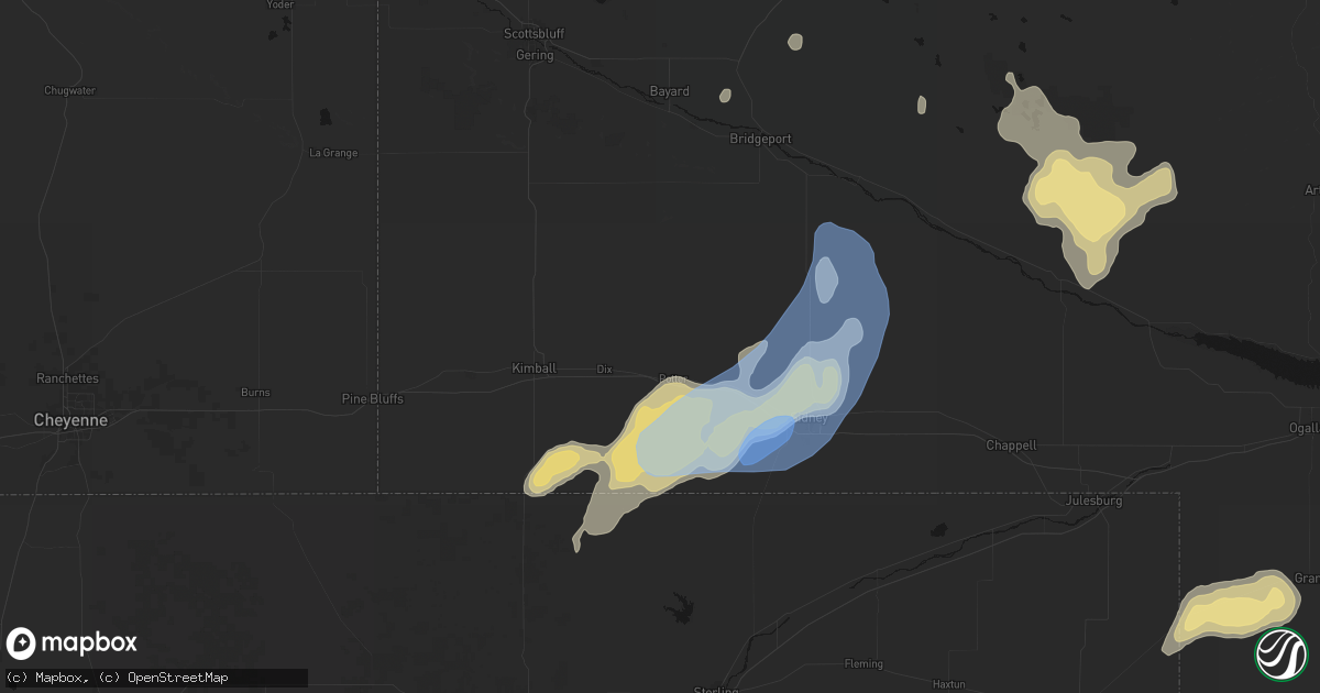 Hail map in Potter, NE on June 7, 2026