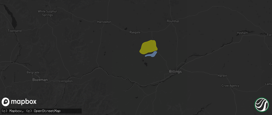Hail map in Rapelje, MT on June 7, 2026