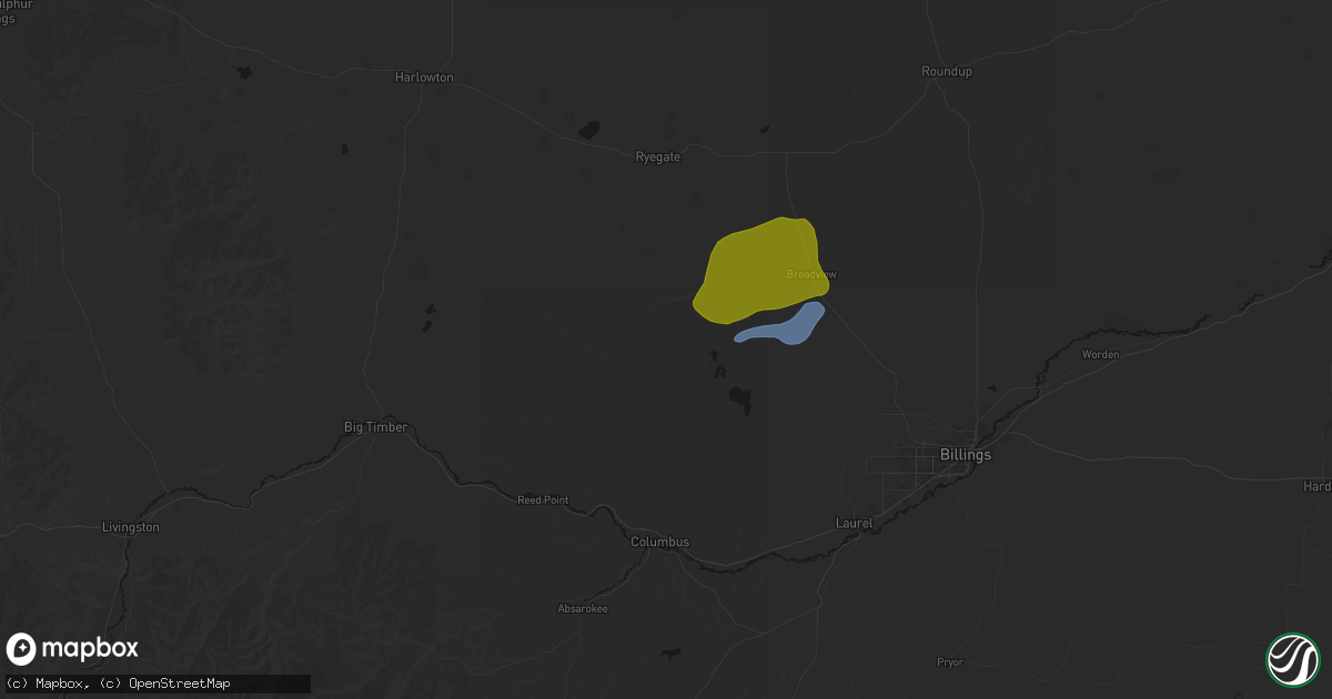 Hail map in Rapelje, MT on June 7, 2026