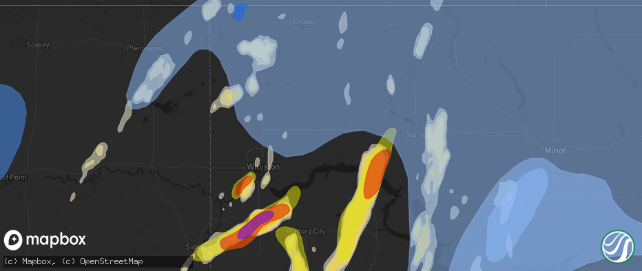 Hail map in Ray, ND on June 7, 2026