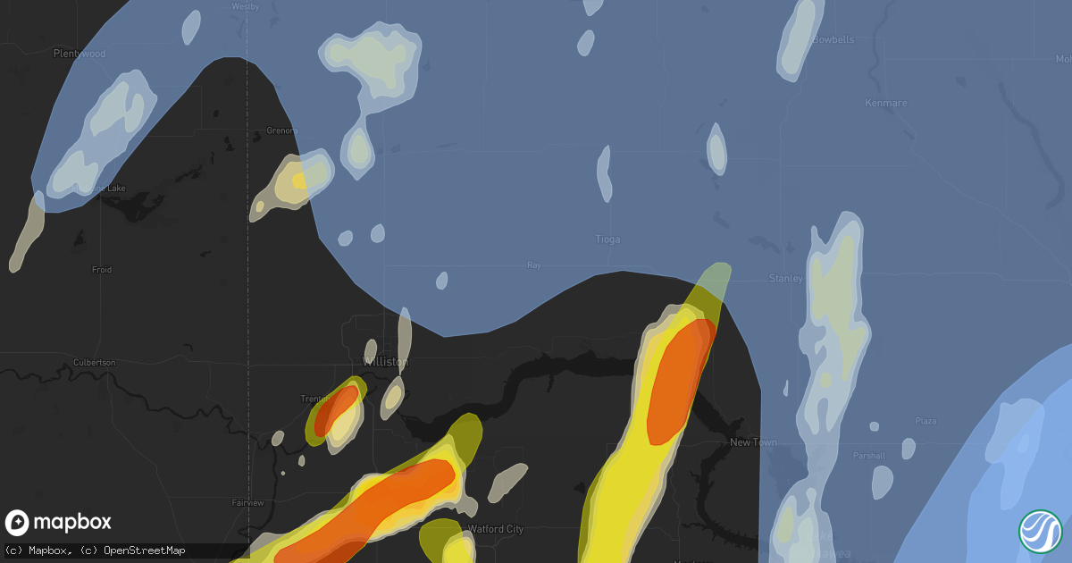 Hail map in Ray, ND on June 7, 2026