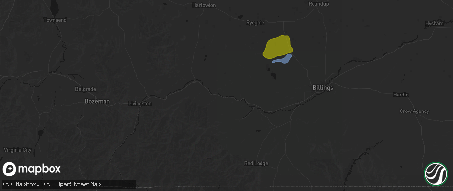 Hail map in Reed Point, MT on June 7, 2026