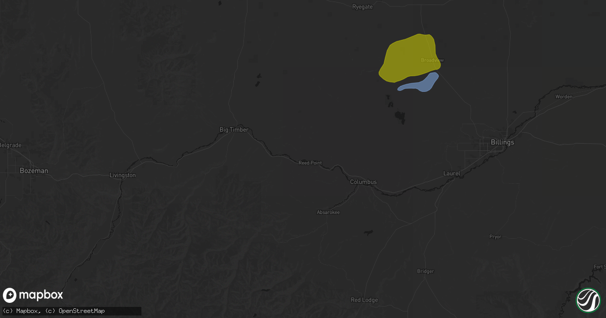 Hail map in Reed Point, MT on June 7, 2026