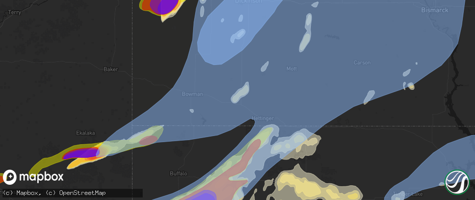 Hail map in Reeder, ND on June 7, 2026