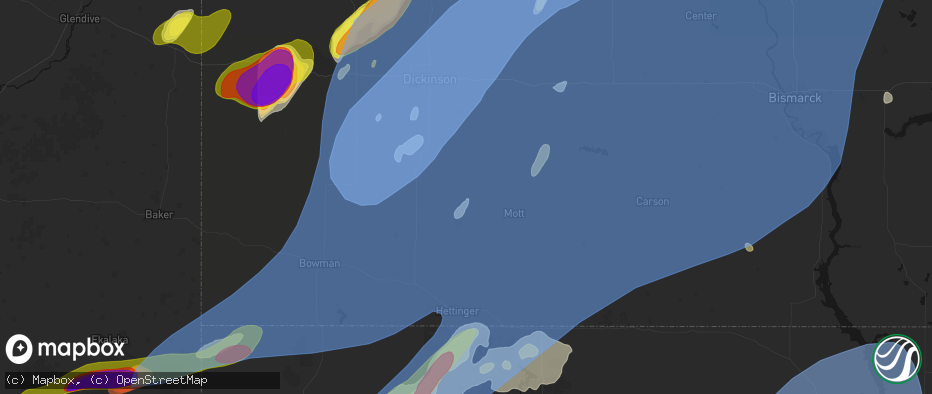 Hail map in Regent, ND on June 7, 2026