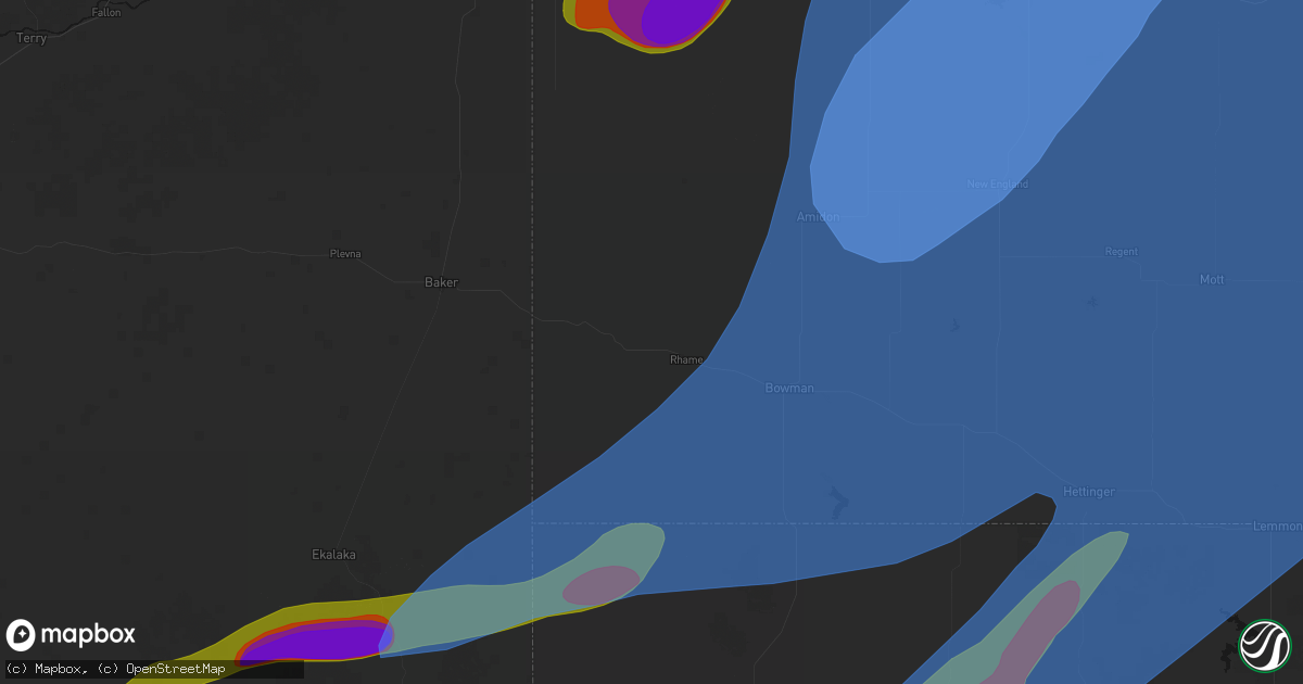 Hail map in Rhame, ND on June 7, 2026