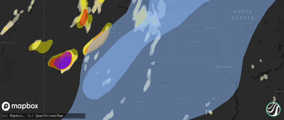 Hail map in Richardton, ND on June 7, 2026