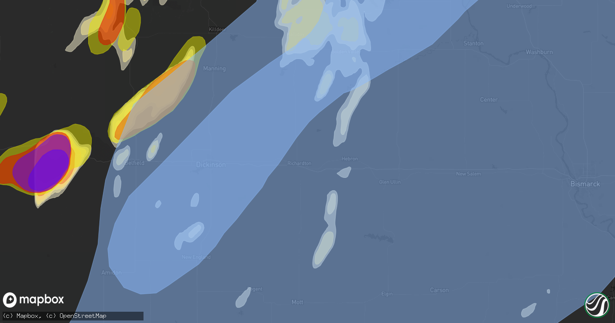 Hail map in Richardton, ND on June 7, 2026