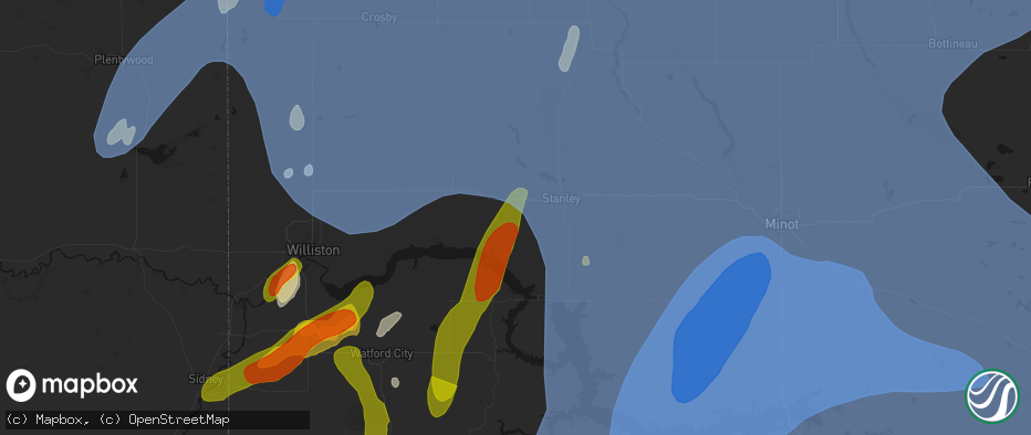Hail map in Ross, ND on June 7, 2026