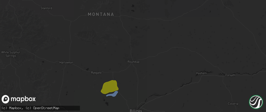 Hail map in Roundup, MT on June 7, 2026