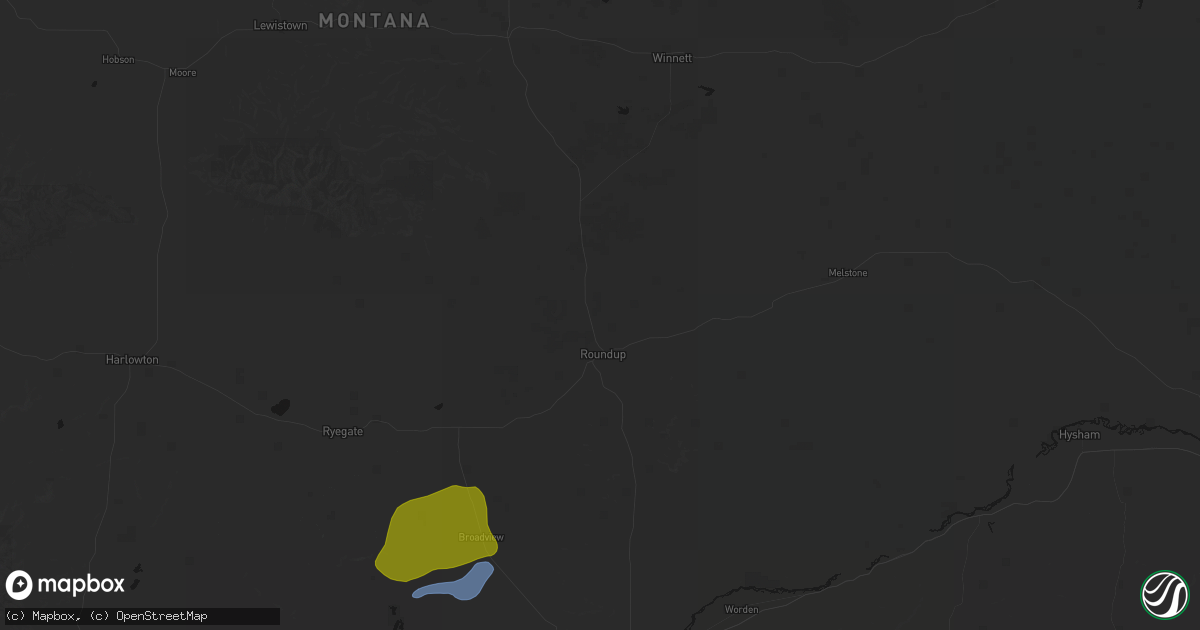 Hail map in Roundup, MT on June 7, 2026
