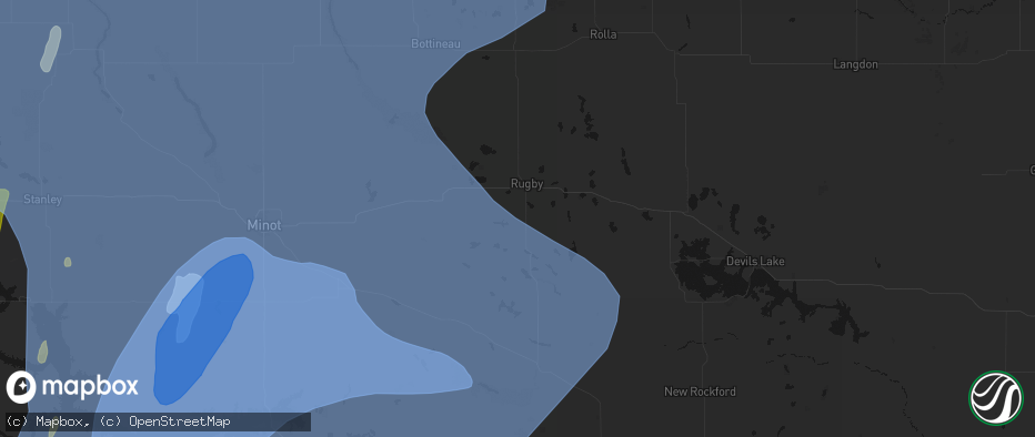 Hail map in Rugby, ND on June 7, 2026