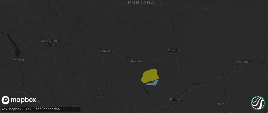 Hail map in Ryegate, MT on June 7, 2026