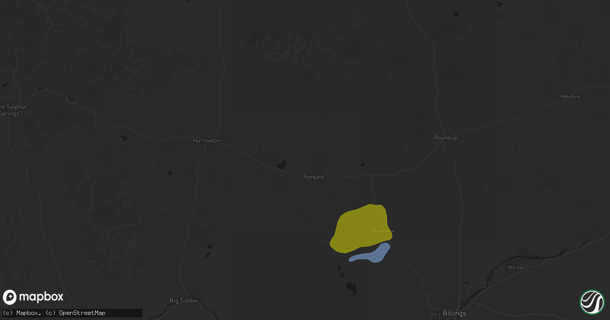 Hail map in Ryegate, MT on June 7, 2026