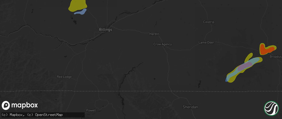 Hail map in Saint Xavier, MT on June 7, 2026