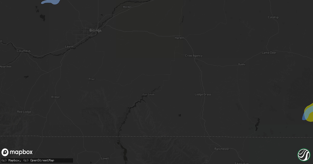 Hail map in Saint Xavier, MT on June 7, 2026