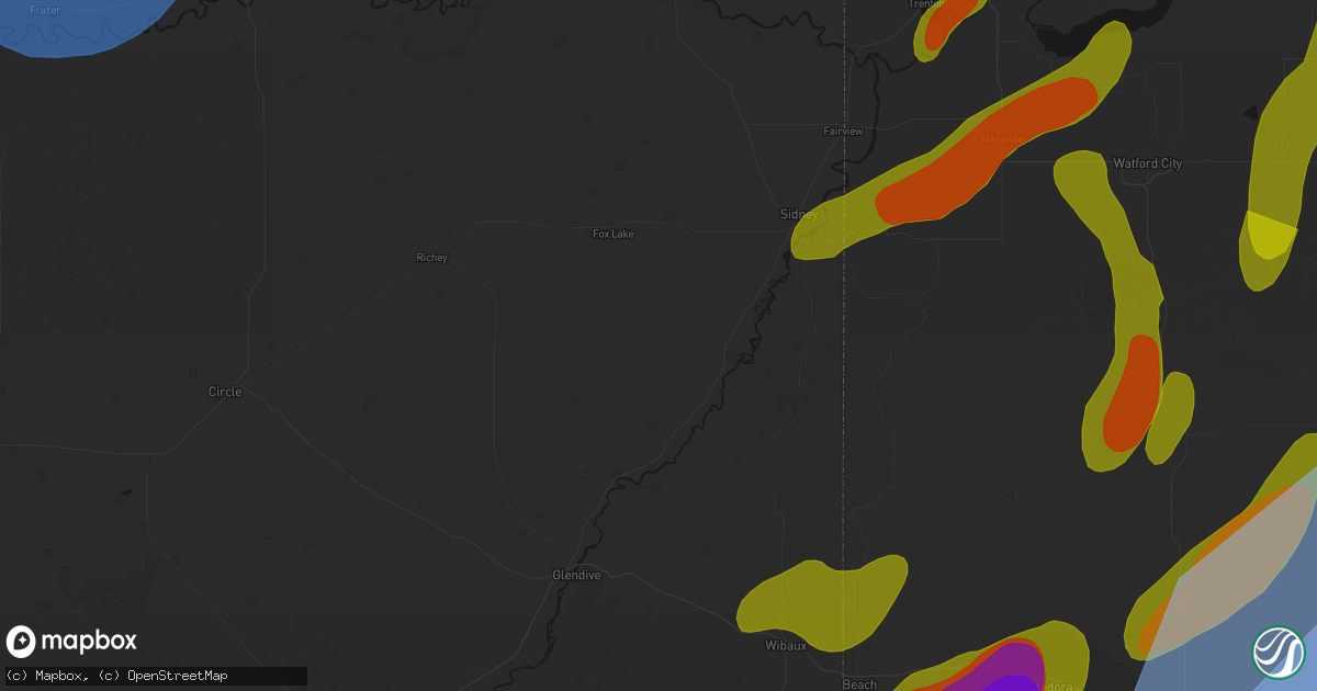 Hail map in Savage, MT on June 7, 2026