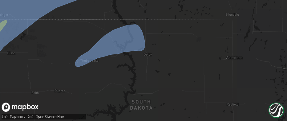 Hail map in Selby, SD on June 7, 2026