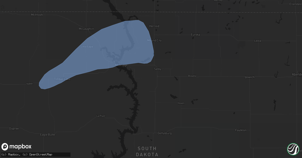 Hail map in Selby, SD on June 7, 2026